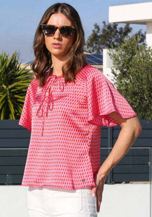 Rant and Rave Janelle Geometric Print Blouse, Pink