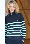 Rant and Rave R&R Lena Striped Half Zip Sweatshirt, Navy and Mint