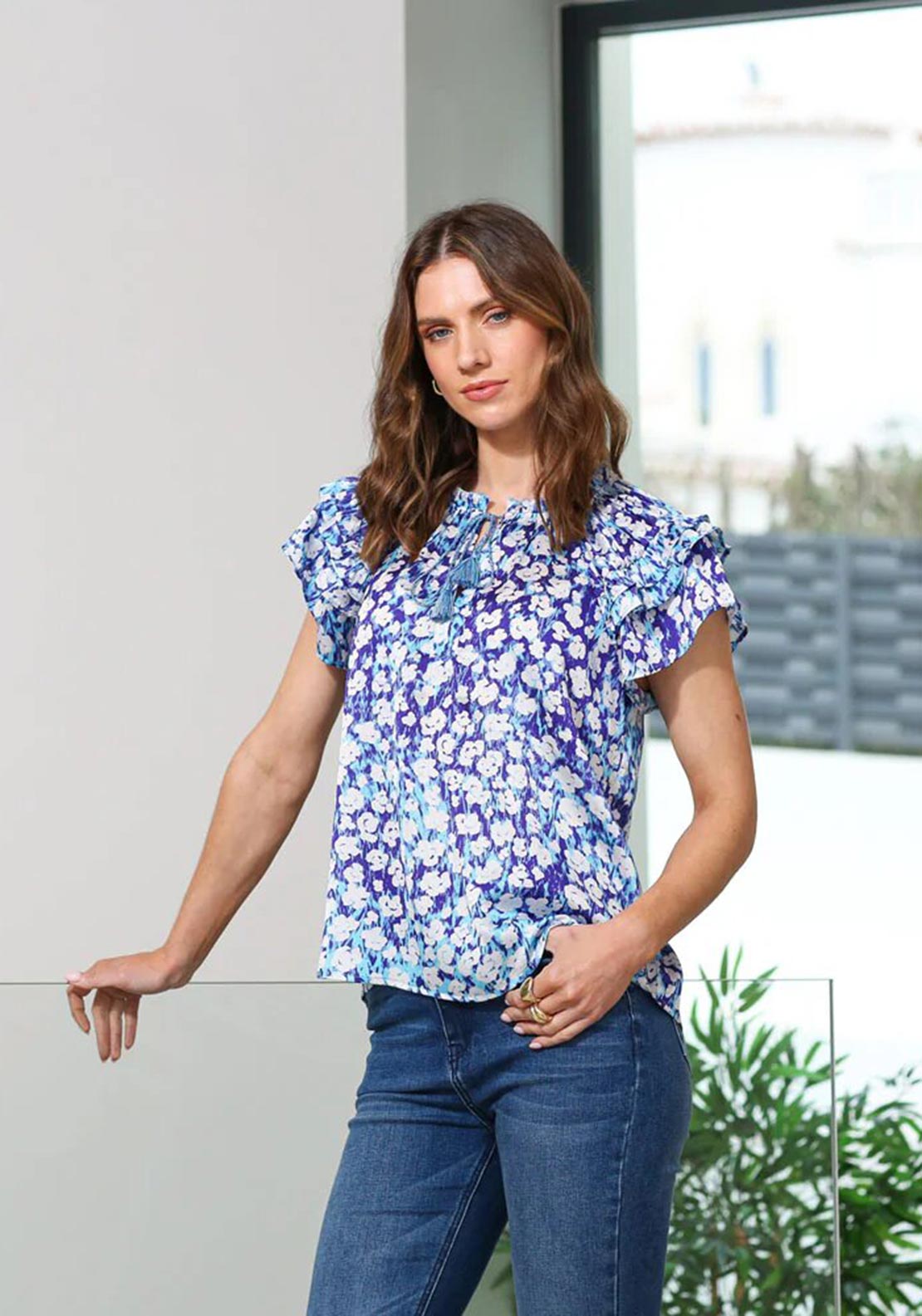 Rant and Rave Shera Floral Top, Blue
