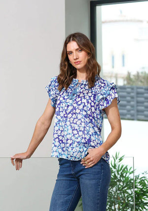 Rant and Rave Shera Floral Top, Blue