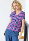 Rant and Rave R&R Sophie Geometric Print T Shirt, Navy and Magenta