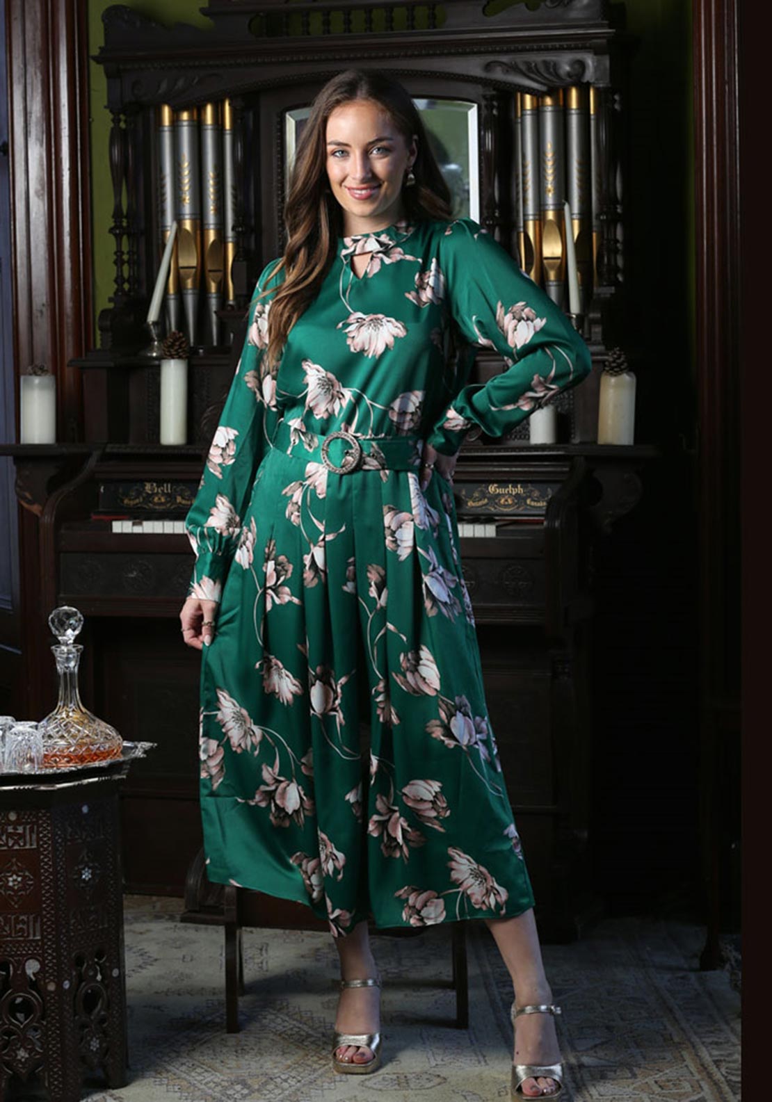 Rant and Rave Sophia Belted Waist A-line Midi Dress, Green - McElhinneys