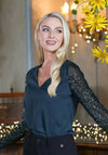 Rant & Rave Sandy Sequin Sleeve Blouse, Emerald Green