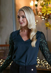 Rant & Rave Sandy Sequin Sleeve Blouse, Emerald Green
