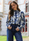 Rant and Rave Mandy Tie Neck Detail Print Top, Navy
