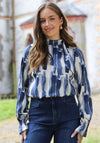 Rant and Rave Mandy Tie Neck Detail Print Top, Navy
