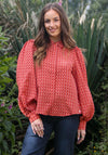 Rant & Rave Caprice Balloon Sleeve Blouse, Coral