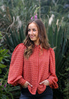 Rant & Rave Caprice Balloon Sleeve Blouse, Coral