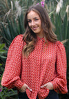 Rant & Rave Caprice Balloon Sleeve Blouse, Coral