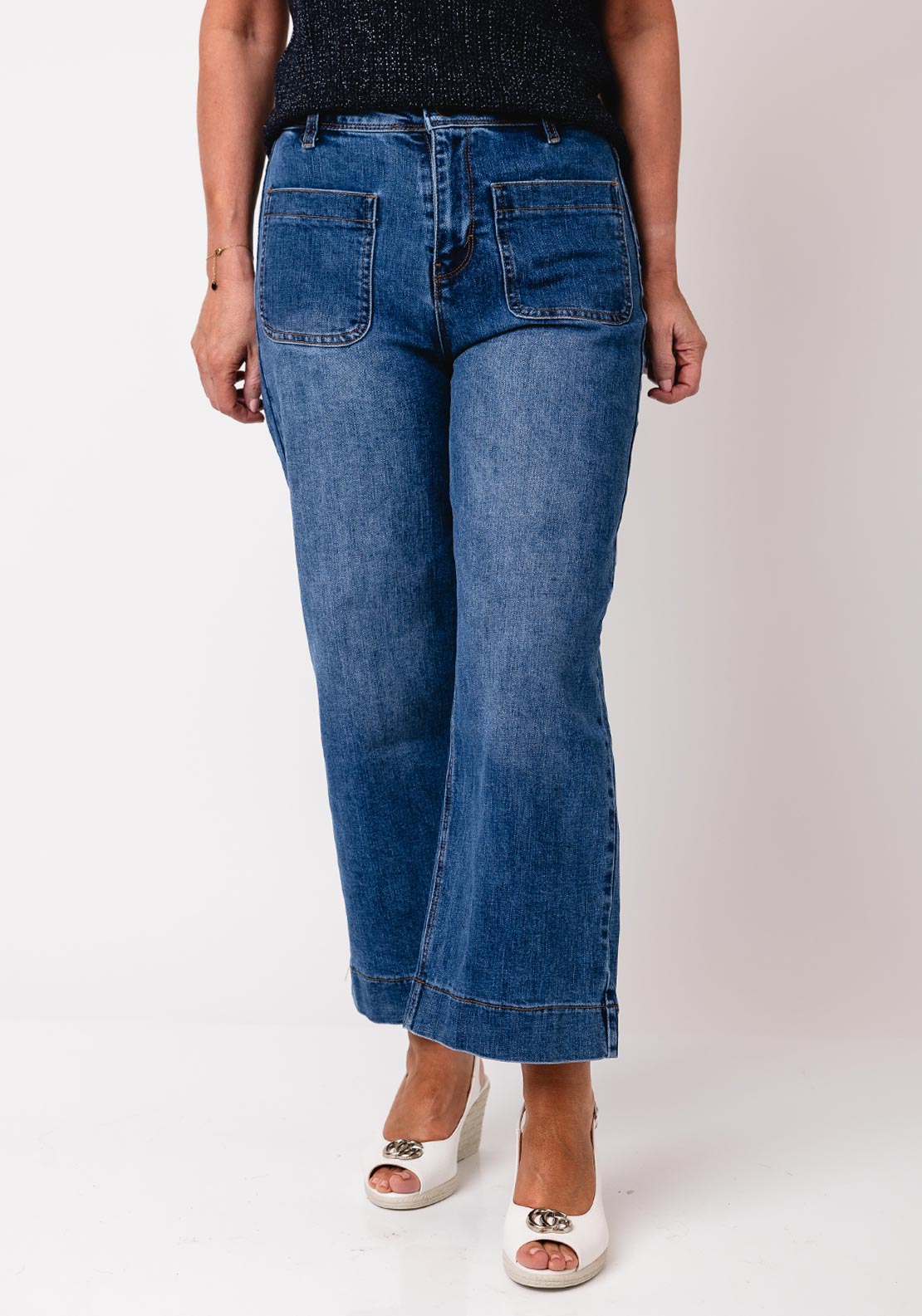 Rant and Rave Tavie Pocket Front Cropped Jeans, Blue - McElhinneys