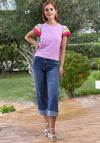 Rant & Rave Claire Turn up Wide Leg Jeans, Mid Wash Blue