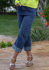Rant & Rave Claire Turn up Wide Leg Jeans, Mid Wash Blue