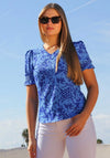 Rant & Rave Leanne V Neck Printed Top, Blue