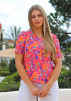 Rant & Rave Leanne V Neck Printed Top, Pink