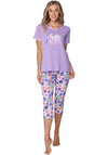 Rebelle Waterflower Short Sleeve Capri Pyjama Set, Purple