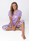 Rebelle Waterflower Short Sleeve Capri Pyjama Set, Purple