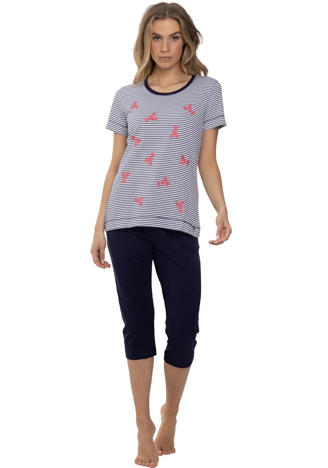 Rebelle Lobster Short Sleeve Pyjama Set, Navy