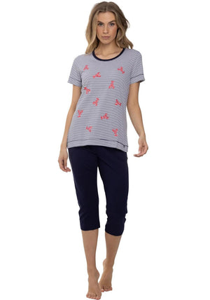 Rebelle Lobster Short Sleeve Pyjama Set, Navy