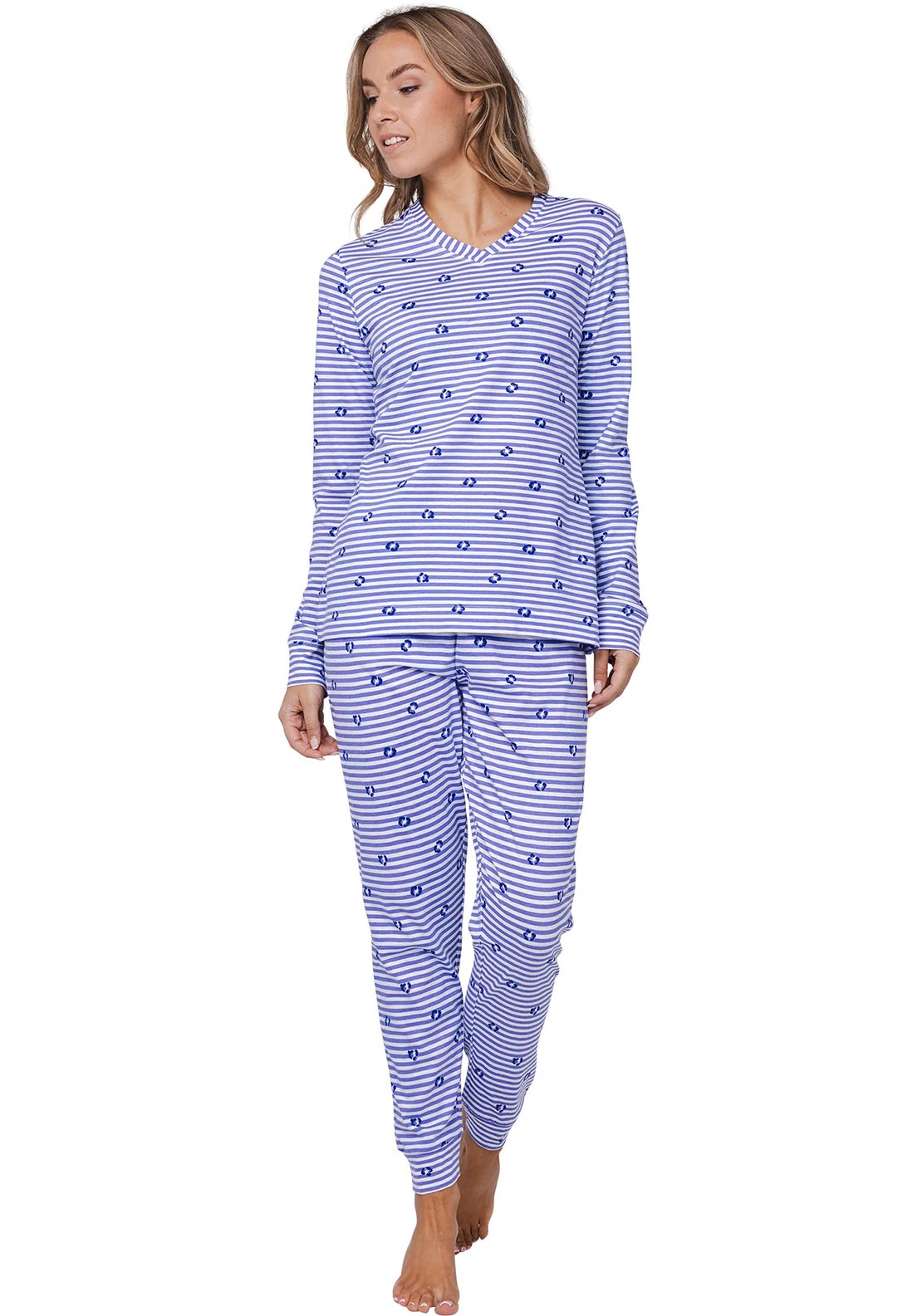 Rebelle Long Sleeve Stripe Pyjama Set, Purple