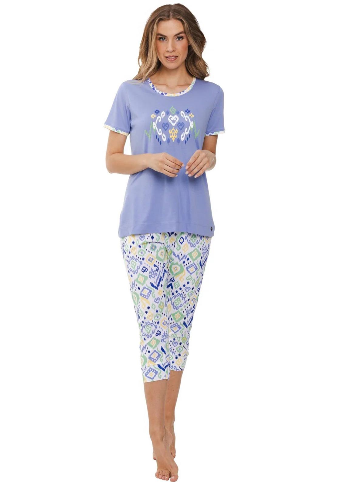 Rebelle Abstract Wave Capri Pyjama Set, Blue
