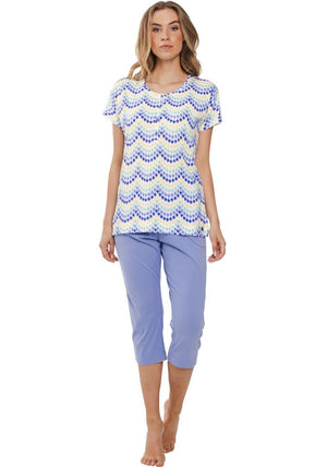 Rebelle Abstract Wave Short Sleeve Pyjama Set, Blue