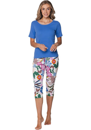 Rebelle Tropic Blush Floral Capri Pyjama Set, Blue Multi
