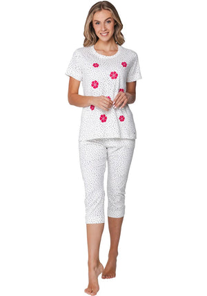 Rebelle Floral Dot Capri Pyjama Set, Off White