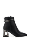 Redz Faux Leather Diamante Trim Block Heeled Boots, Black