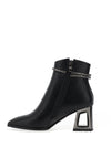 Redz Faux Leather Diamante Trim Block Heeled Boots, Black