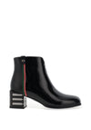 Redz Patent Tape Stripe Heeled Boots, Black