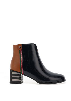 Redz Patent Tape Stripe Heeled Boots, Navy