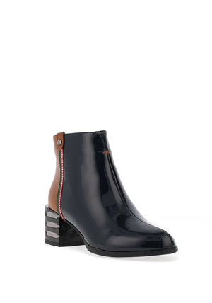 Redz Patent Tape Stripe Heeled Boots, Navy