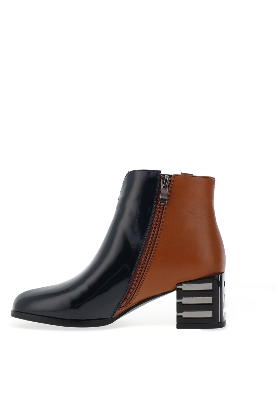 Redz Patent Tape Stripe Heeled Boots, Navy