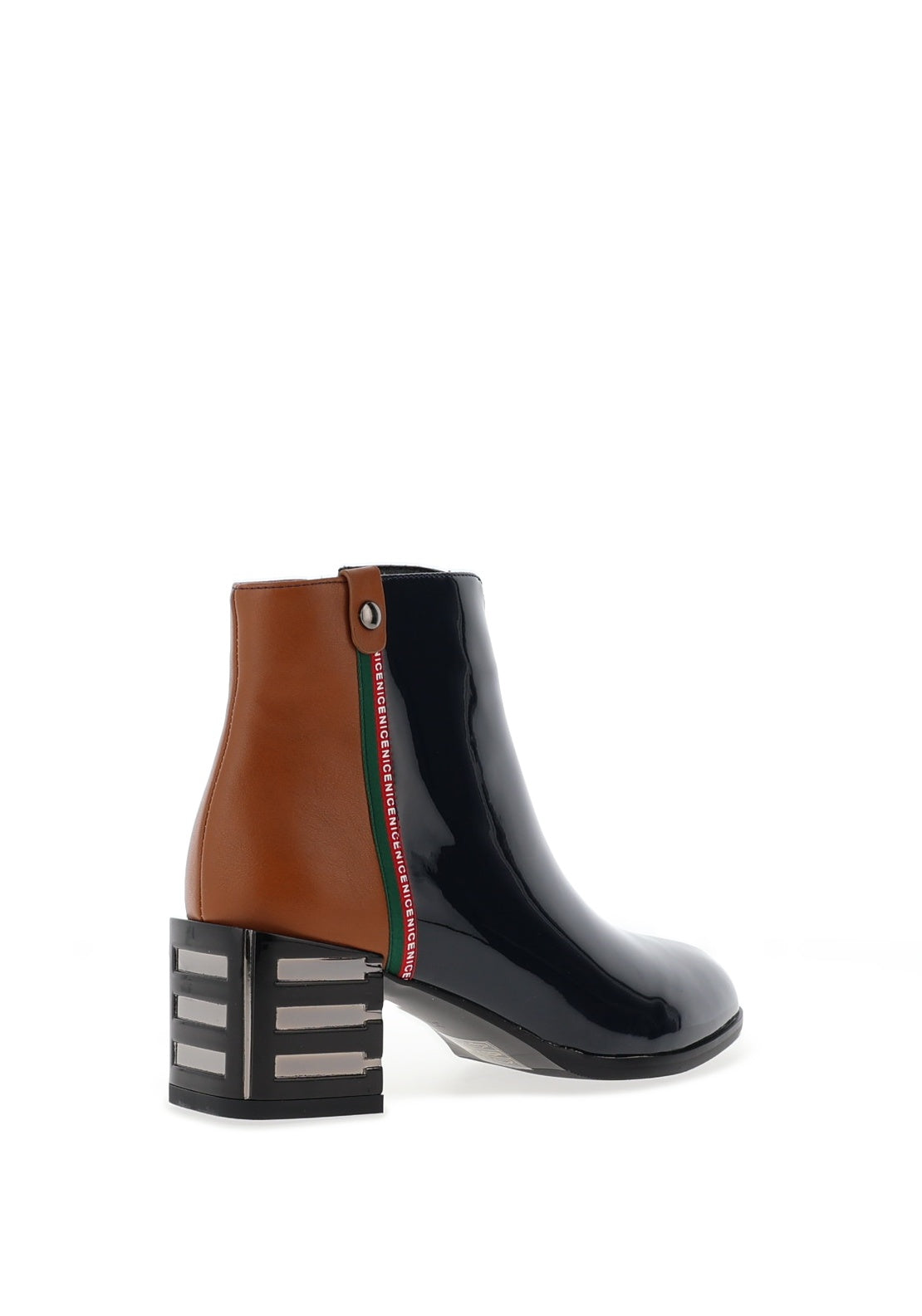 Redz Patent Tape Stripe Heeled Boots, Navy