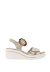 Redz Leather Geo Buckle Wedge Sandals, Beige & Gold
