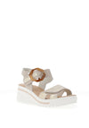 Redz Leather Geo Buckle Wedge Sandals, Beige & Gold