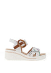 Redz Leather Geo Buckle Wedge Sandals, White Floral
