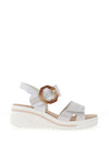 Redz Leather Geo Buckle Wedge Sandals, White & Silver