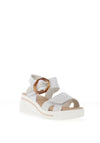 Redz Leather Geo Buckle Wedge Sandals, White & Silver