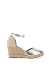 Redz Metallic Espadrille Wedge Sandals, Silver