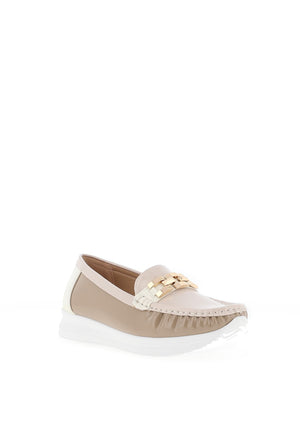 REDZ Patent Desk Inspired Loafer, Beige & Taupe