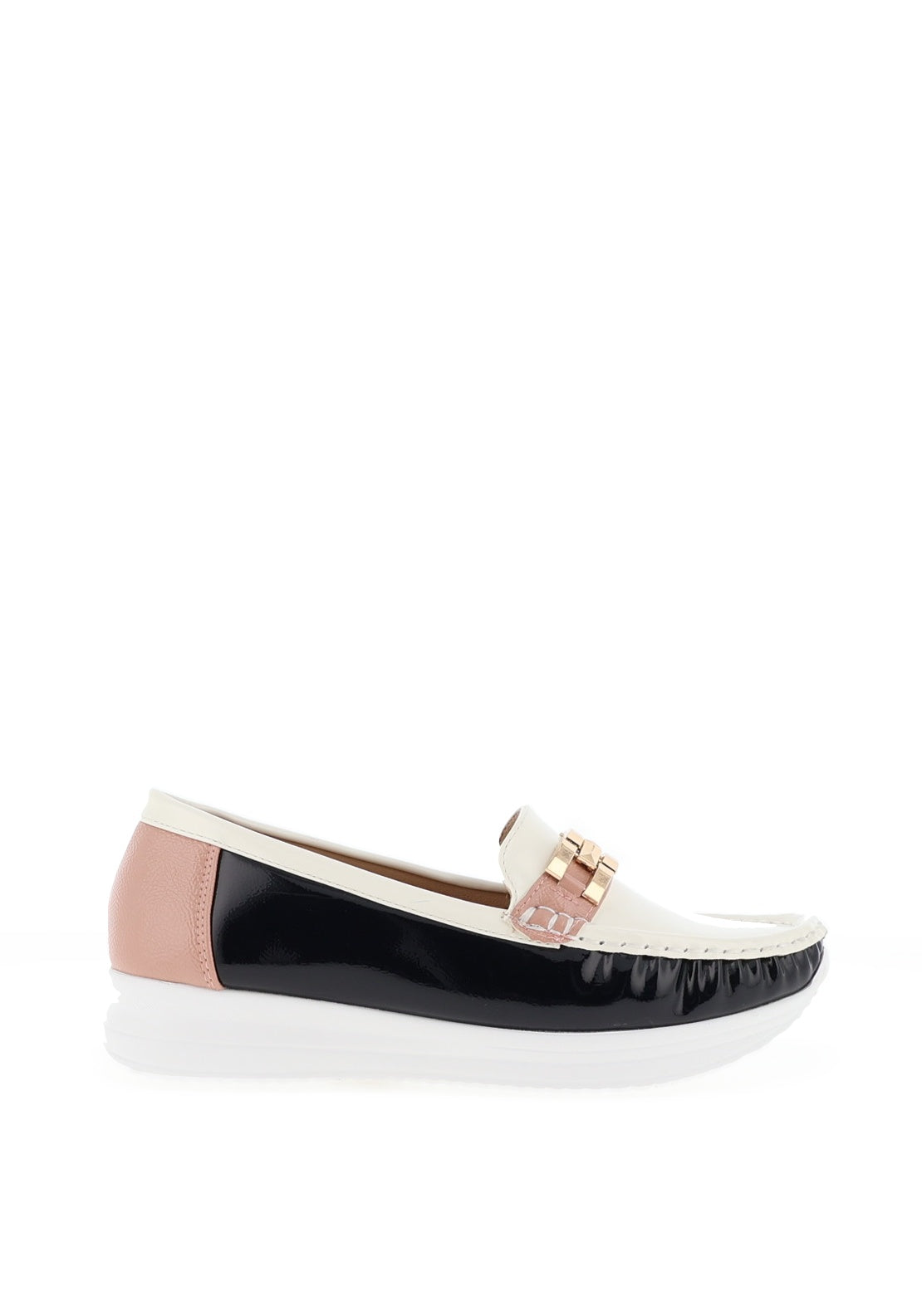 REDZ Patent Desk Inspired Loafer, Navy & Salmon
