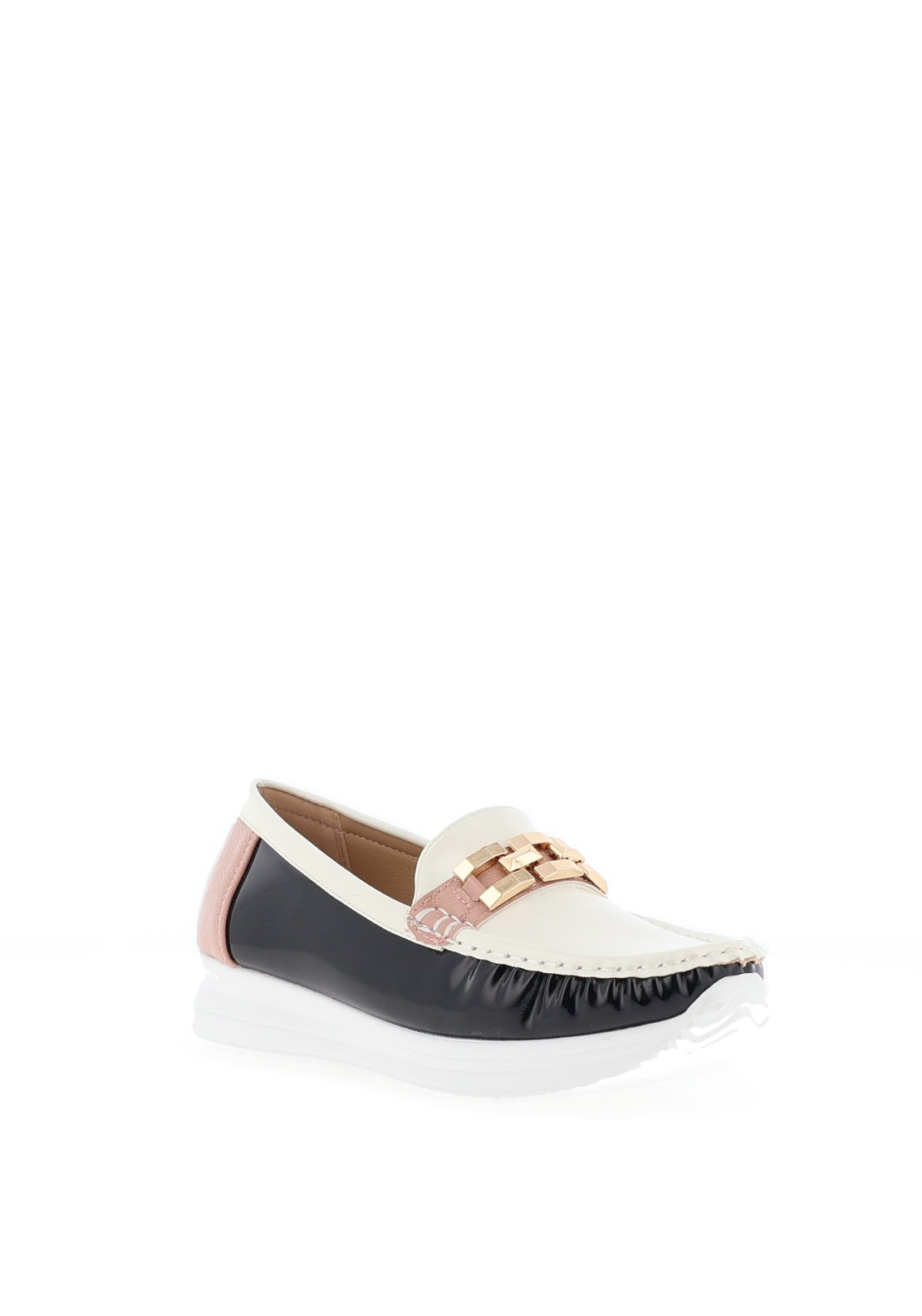 REDZ Patent Desk Inspired Loafer, Navy & Salmon