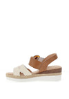 Redz Leather Velcro Strap Sandals, Beige & Tan