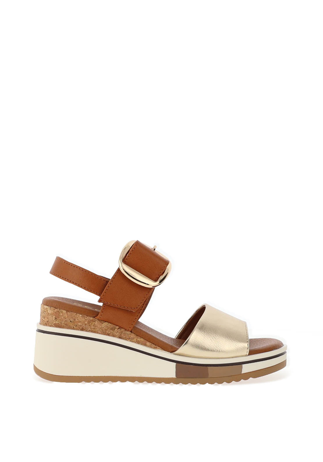 Redz Faux Leather Buckle Wedge Sandals, Tan