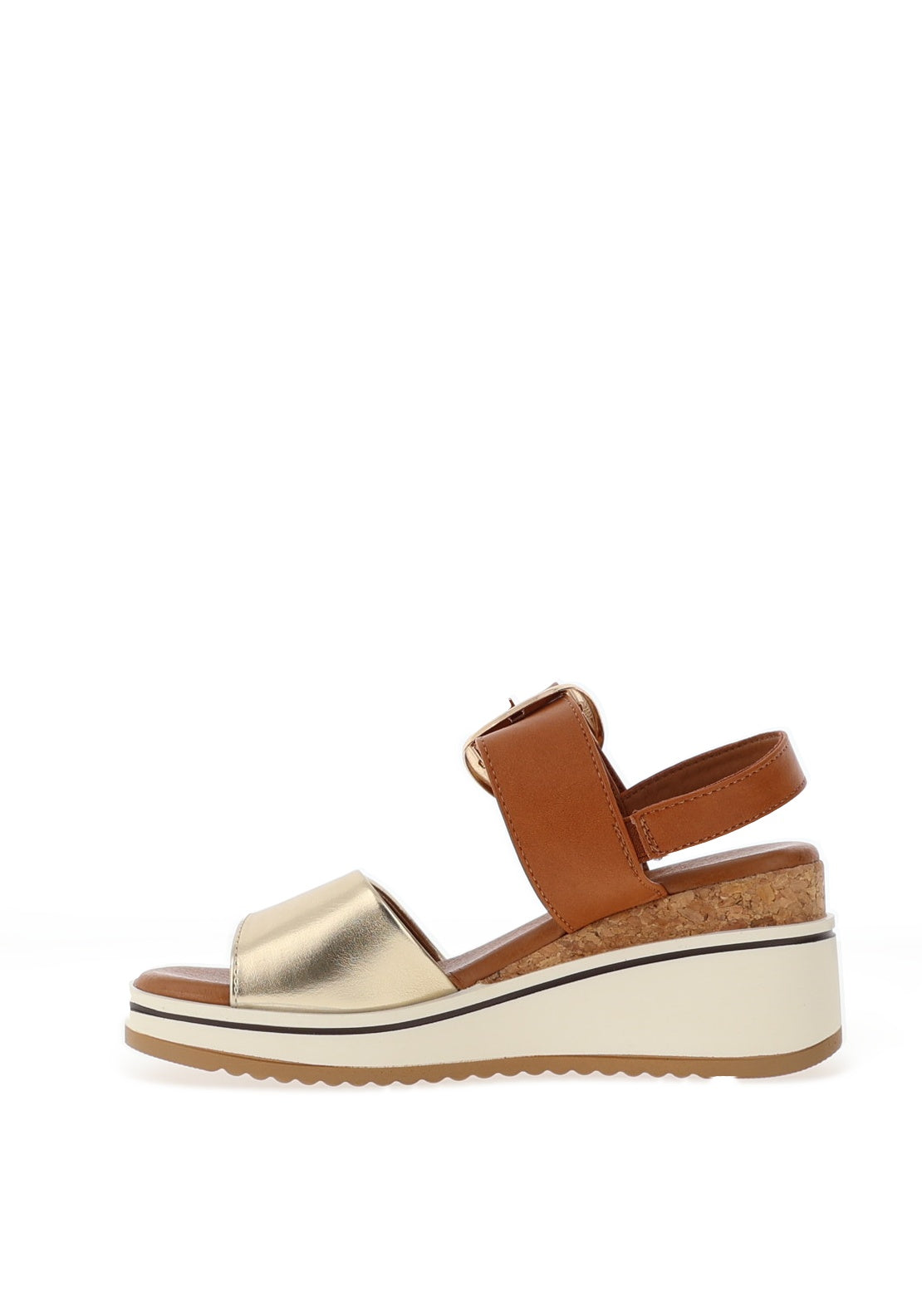 Redz Faux Leather Buckle Wedge Sandals, Tan