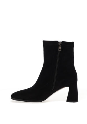 REDZ Faux Suede Square Toe High Heeled Ankle Boots, Black
