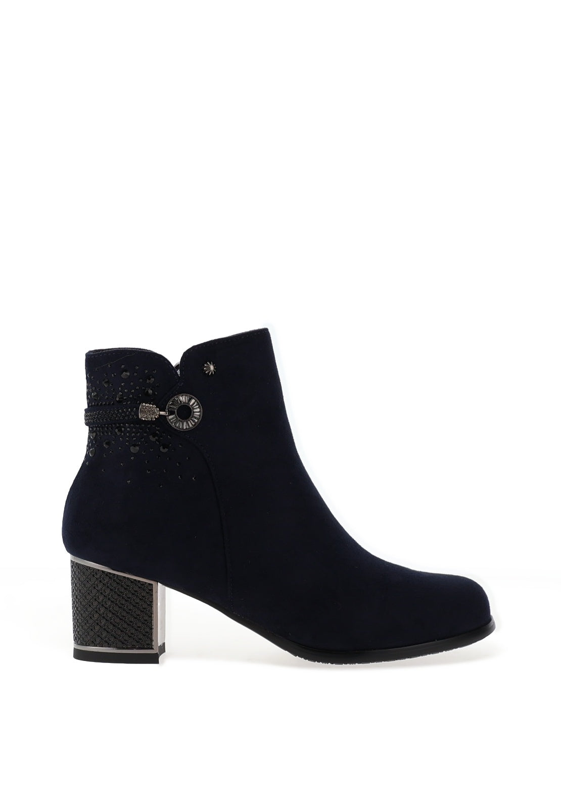 Redz Embellished Block Heeled Ankle Boots, Navy
