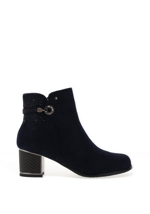 Redz Embellished Block Heeled Ankle Boots, Navy