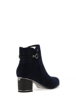 Redz Embellished Block Heeled Ankle Boots, Navy